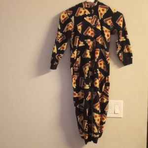 Gently Worn Kids’ Fleece Pajamas with Hood  - Pizza Time! (Size 5/6)